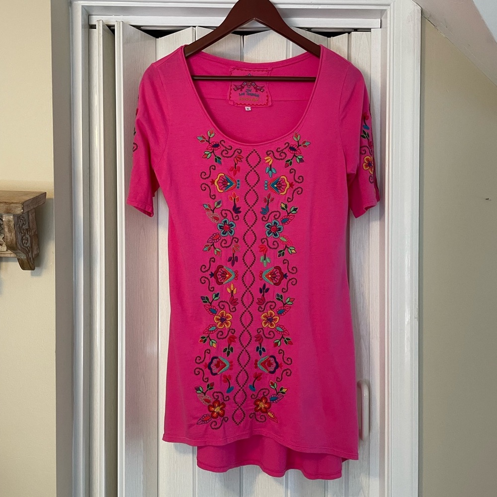 Johnny Was joy love light Pink Embroidered Midi Dress